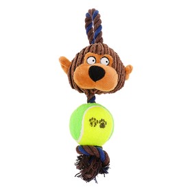 Игрушка для собак 3-в-1 "Обезьяна": канатная, мягкая с пищалкой, войлочный мяч, 30 см от Сима-ленд