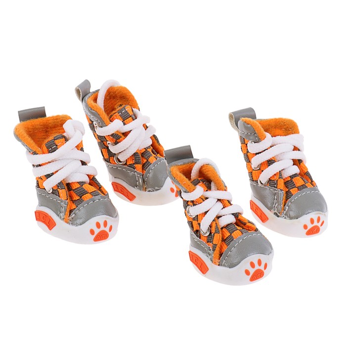 Кеды для собак "Неон", набор 4 шт, размер 1, серо-оранжевые