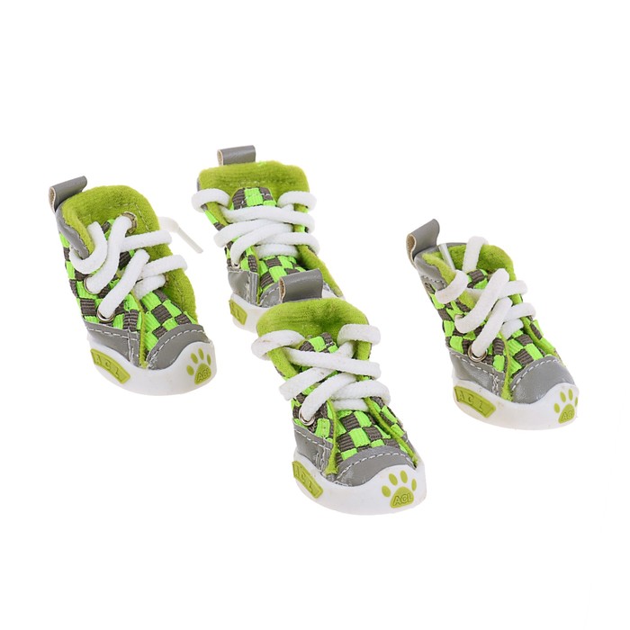 Кеды для собак "Неон", набор 4 шт, размер 1, серо-зеленые