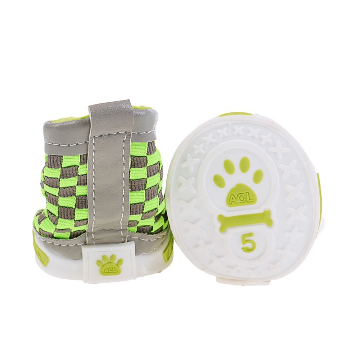 Кеды для собак "Неон", набор 4 шт, размер 5, серо-зеленые