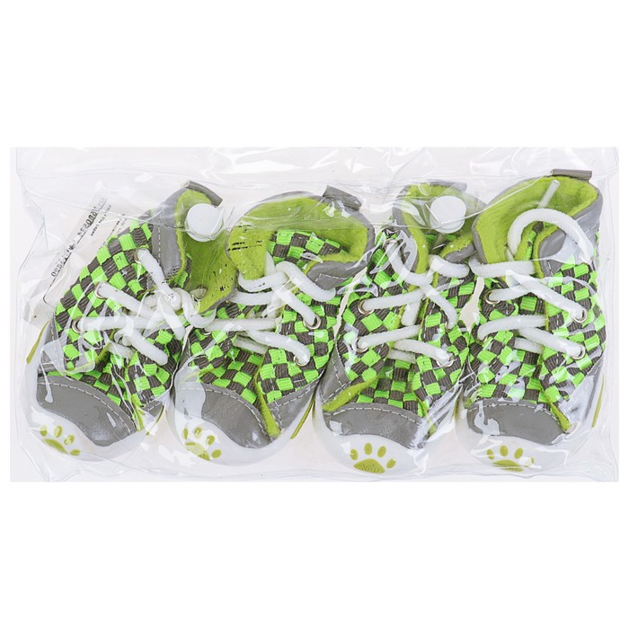 Кеды для собак "Неон", набор 4 шт, размер 5, серо-зеленые