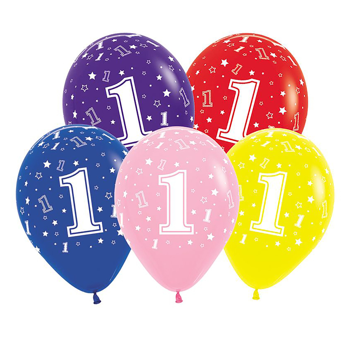 Шар латексный 12" "Цифра 1", звёзды, пастель, 5-сторонний, набор 25 шт., цвета МИКС