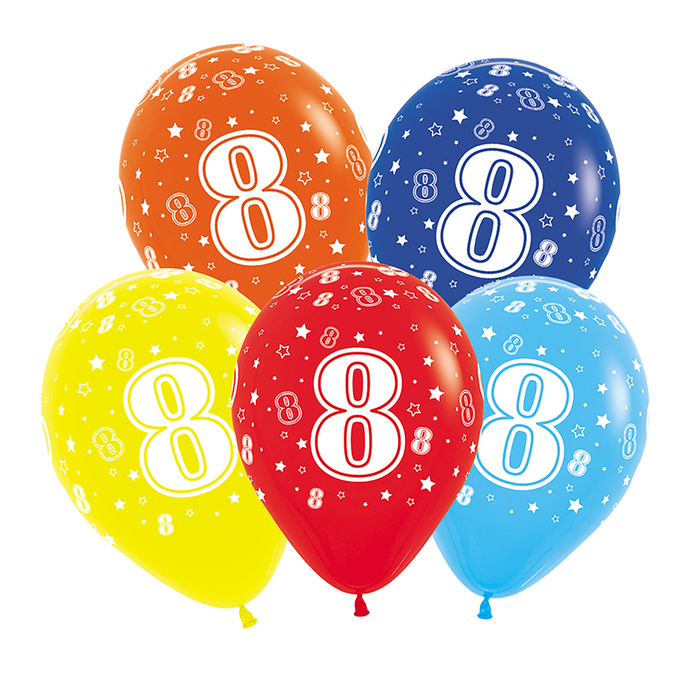 Шар латексный 12" "Цифра 8", звёзды, пастель, 5-сторонний, набор 25 шт., цвета МИКС