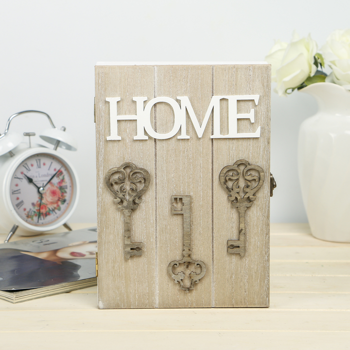 Ключница дерево 4 крючка "Ажурные ключи. Home" 24х17х4,3 см