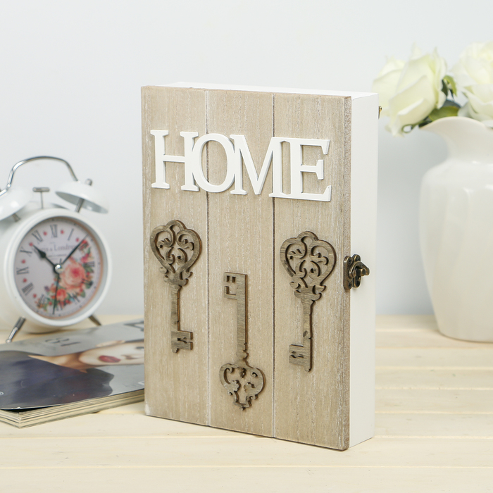 Ключница дерево 4 крючка "Ажурные ключи. Home" 24х17х4,3 см