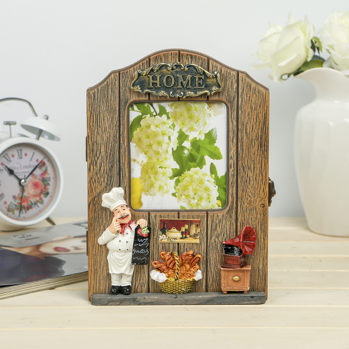 Ключница дерево 6 крючков с фоторамкой 10х11,5 см "Повар с меню" 24,5х17х5 см