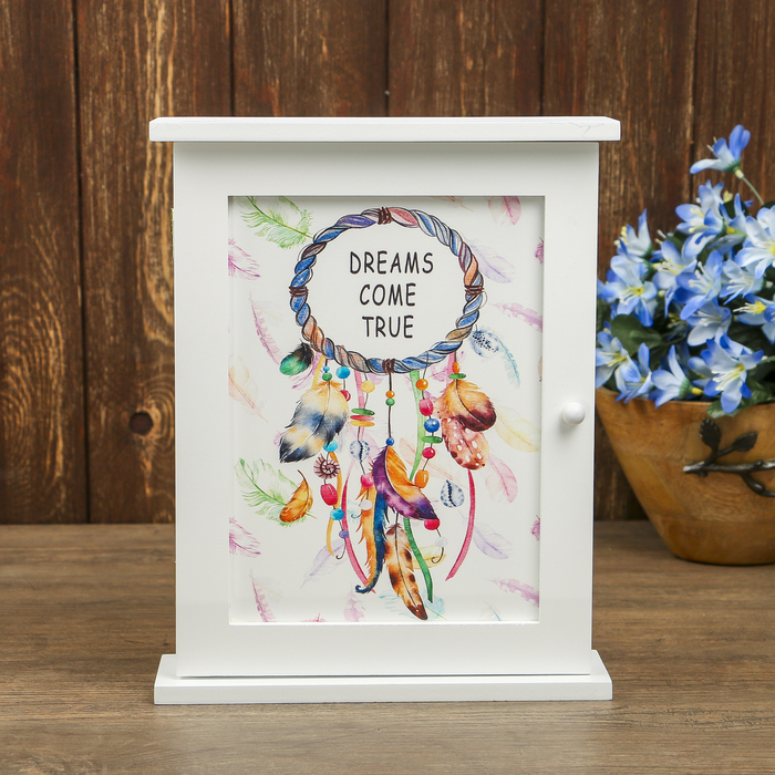 Ключница дерево 6 крючков "Ловец снов" белая 28х22х6,5 см