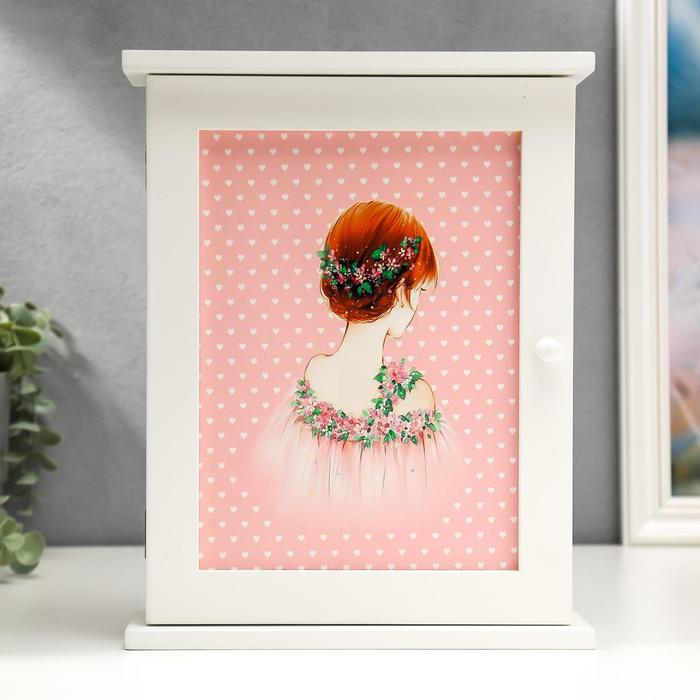 Ключница дерево 6 крючков "Романтичная натура" белая 28х22х6,5 см