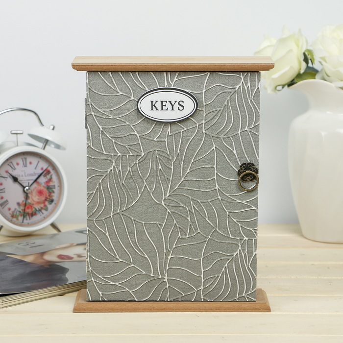 Ключница дерево 6 крючков "Листья. Тиснение" 24,5х19,7х6 см