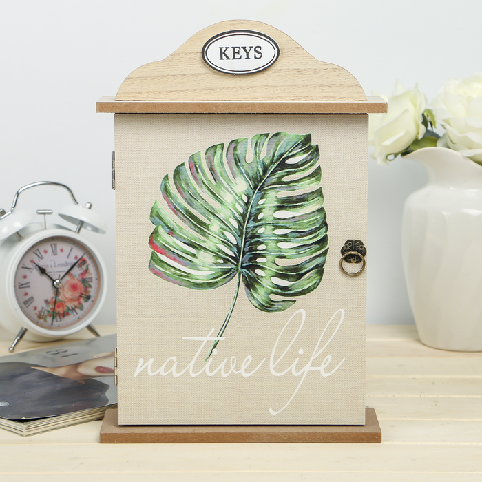 Ключница дерево 6 крючков "Пальмовый лист" 33х21,8х6,8 см