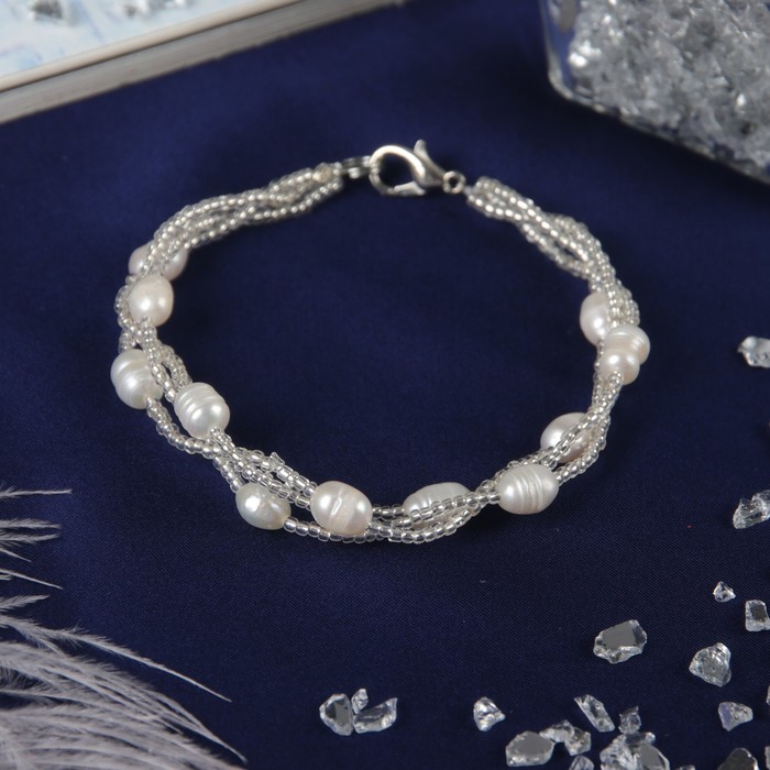 Браслет с жемчугом "Изобилие" переплетение, цвет белый