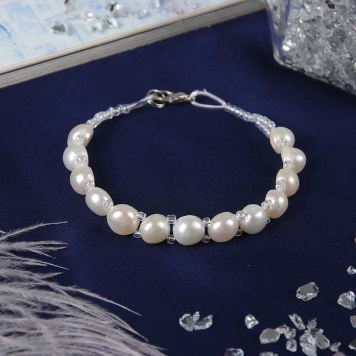 Браслет с жемчугом "Изобилие" ряд бусин, цвет белый