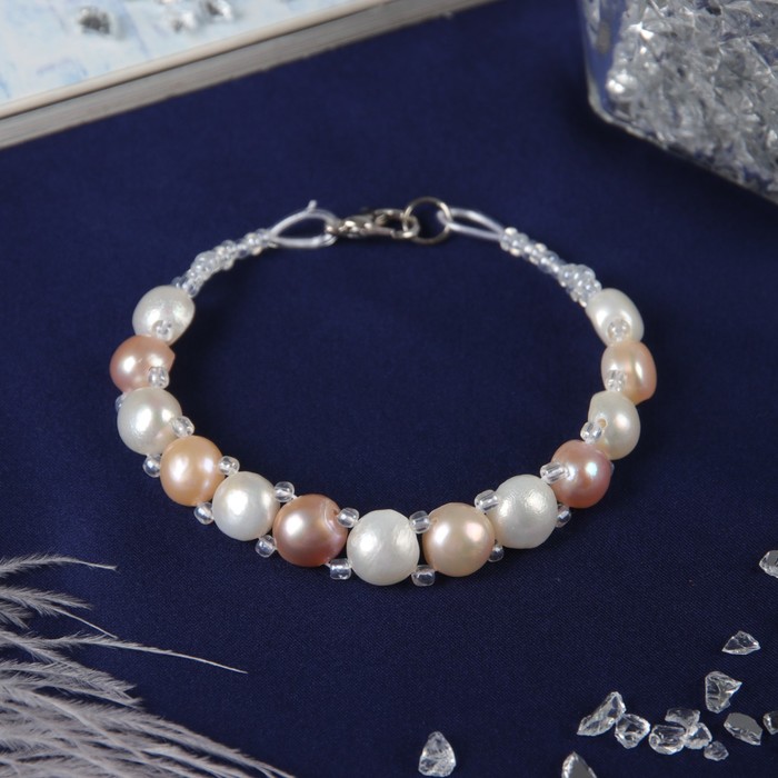 Браслет с жемчугом "Изобилие" ряд бусин, цветной