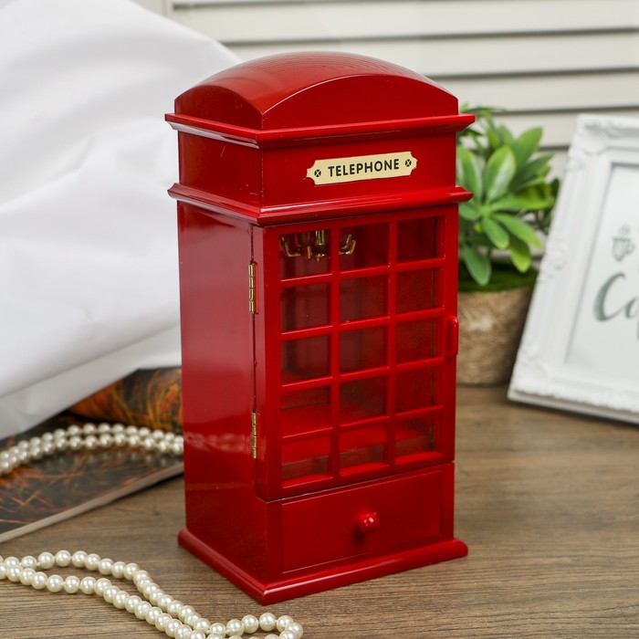 Шкатулка музыкальная механическая "Телефонная будка" 24,5х11,5х9 см