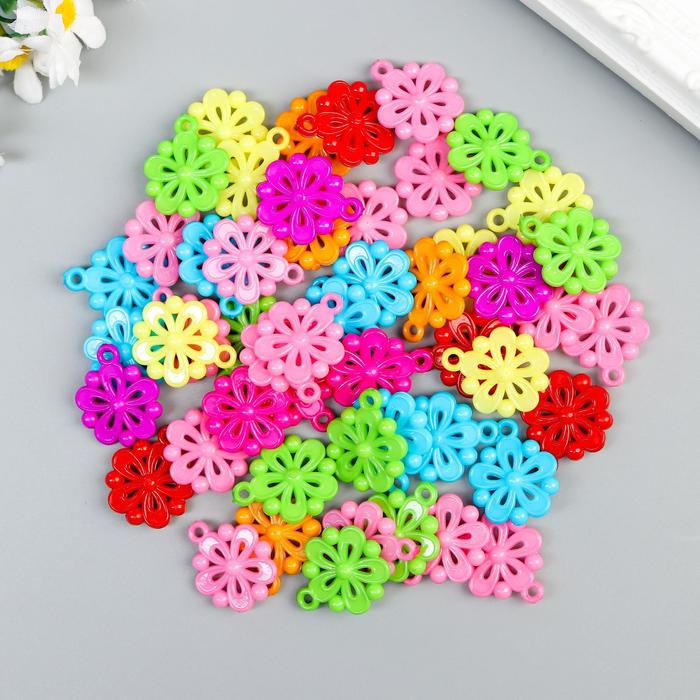 Декор для творчества пластик "Цветочки" цветные набор 50 шт 2,7х2,2 см