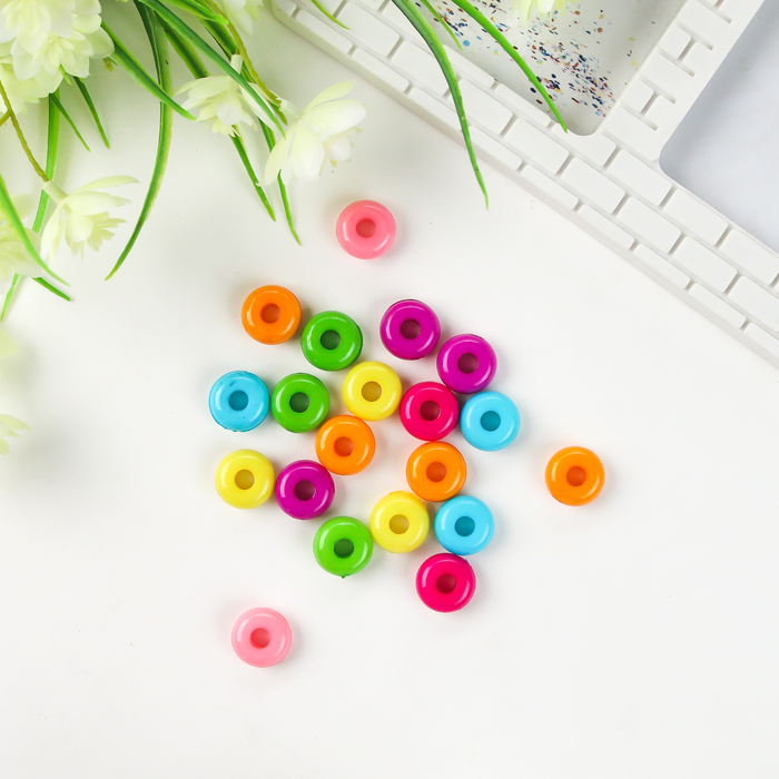 Бусины для творчества пластик &quot;Пузатые колечки&quot; цветные набор 20 шт 1,7х1,7х0,8 см