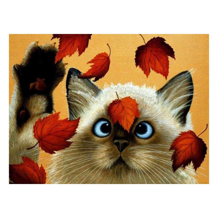 Картина стразами "Кот и осенние листья"