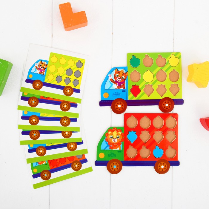 Развивающая головоломка "Грузовичок с фруктами" (2 основы+60 элементов)