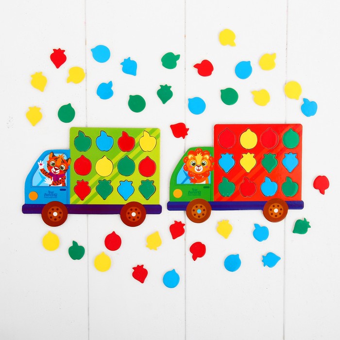 Развивающая головоломка "Грузовичок с фруктами" (2 основы+60 элементов)