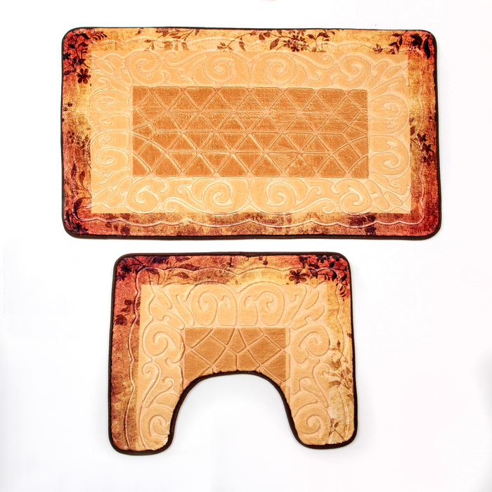 Набор ковриков для ванной и туалета "Узор" 2 шт, 50х80, 40х50 см, цвет коричневый 37348