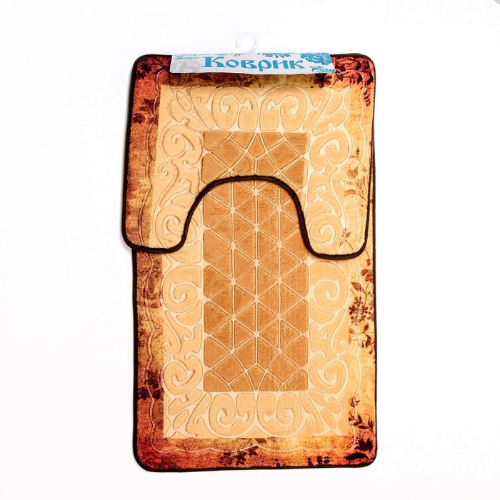 Набор ковриков для ванной и туалета "Узор" 2 шт, 50х80, 40х50 см, цвет коричневый 37348