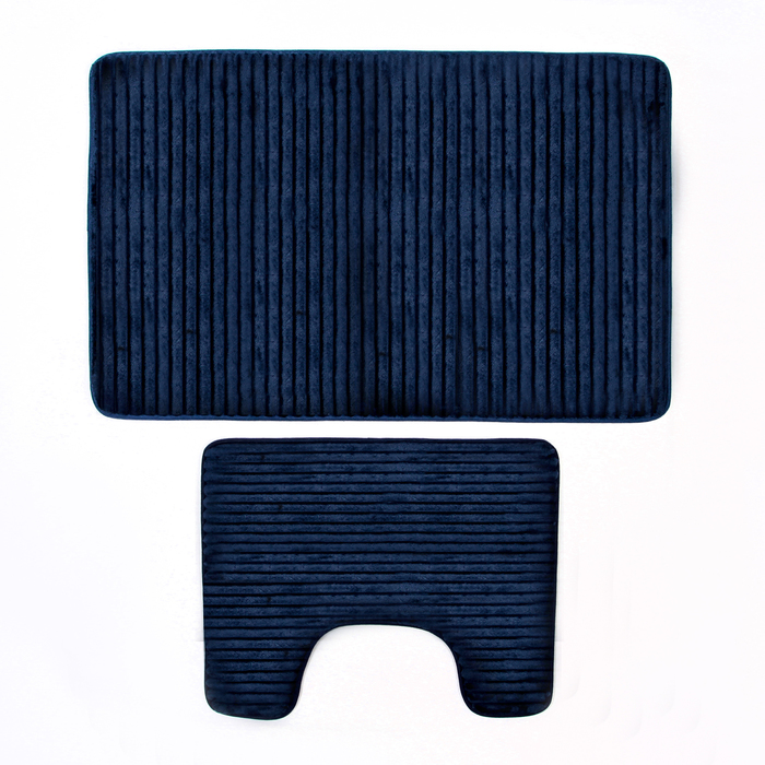 Набор ковриков для ванной и туалета "Рельеф" 2 шт, 50х80, 40х50 см, цвет синий