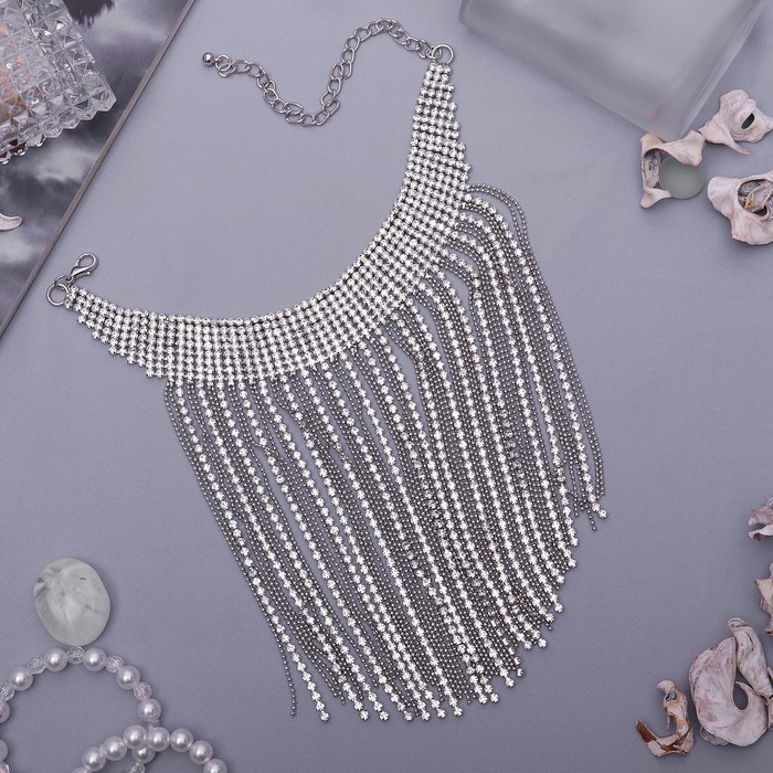 Колье со стразами "Симфония" водопад, цвет белый в серебре