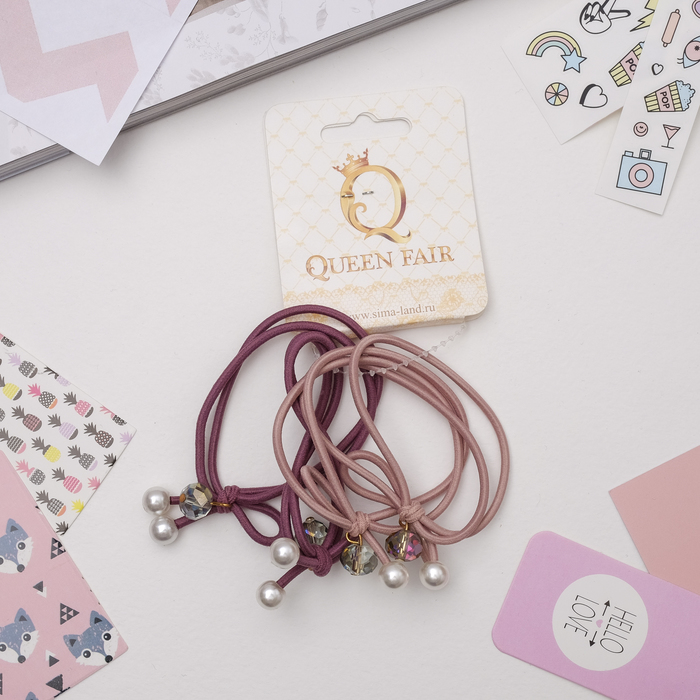 Резинка для волос "Валерия" (цена за штуку) декор бусины, сиреневый и розовый