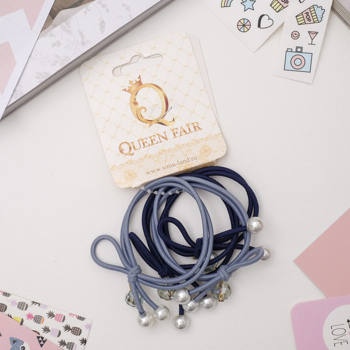 Резинка для волос "Валерия" (цена за штуку) декор бусины, синий и голубой