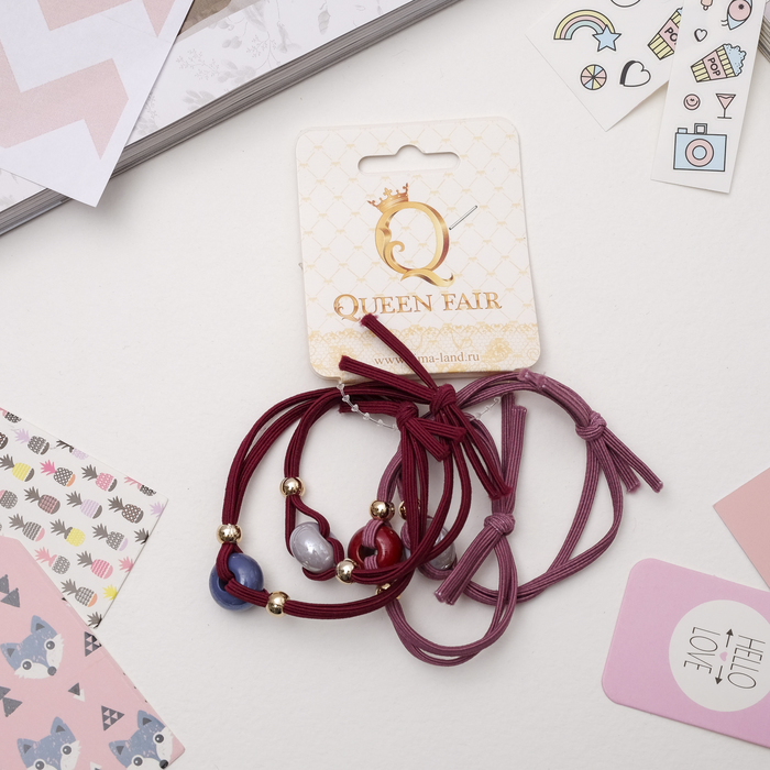 Резинка для волос "Валерия" (цена за штуку) бусина середина, сиреневый и бордовый