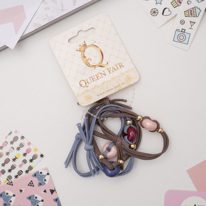 Резинка для волос "Валерия" (цена за штуку) бусина середина, голубой и серый