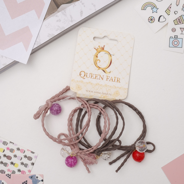 Резинка для волос "Катарина" (цена за штуку) бусины, серый и розовый