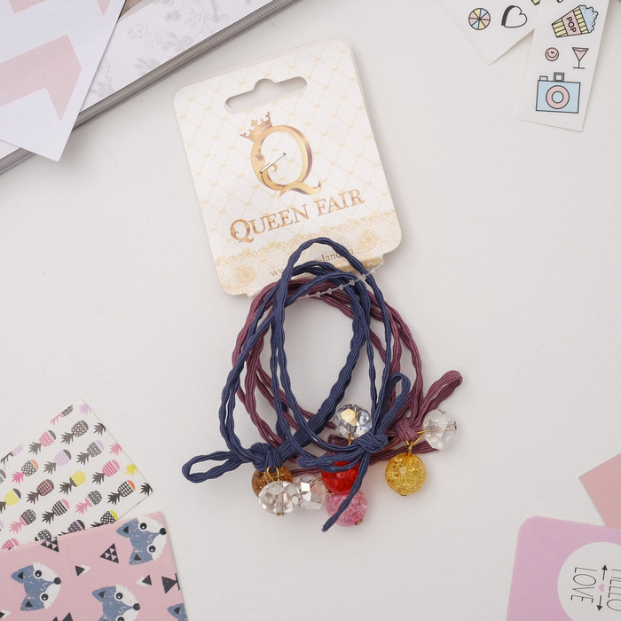 Резинка для волос "Катарина" (цена за штуку) бусины, синий и розовый