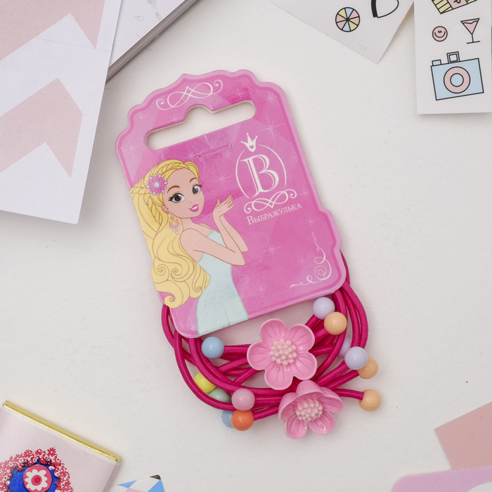 Резинка для волос "Очаровашка" (цена за пару) цветочки, малиновый