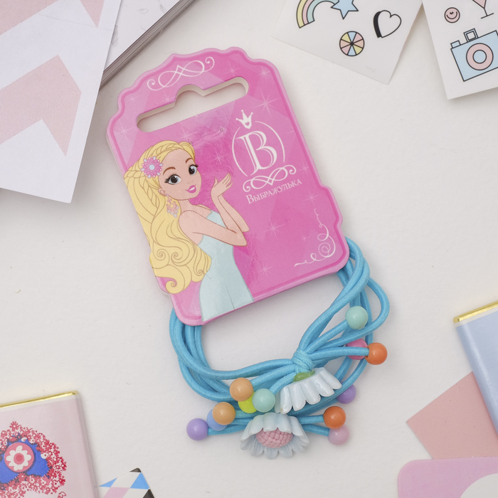 Резинка для волос "Очаровашка" (цена за пару) подсолнухи, бирюзовый