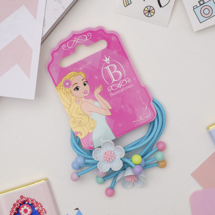 Резинка для волос "Очаровашка" (цена за пару) цветочки, бирюзовый