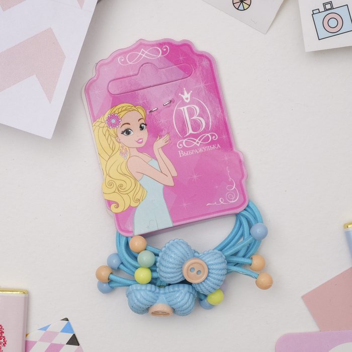 Резинка для волос "Очаровашка" (цена за пару) бантики с пуговками, бирюзовый