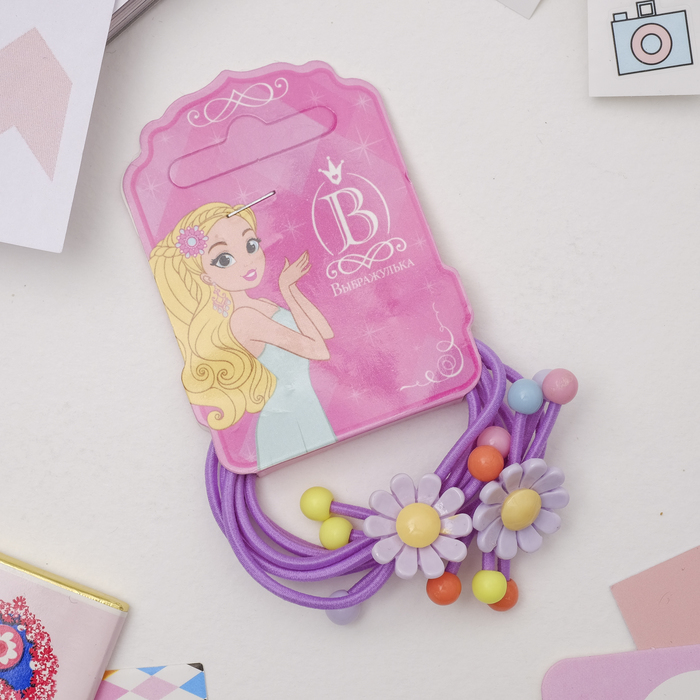 Резинка для волос "Очаровашка" (цена за пару) цветочки, сиреневый