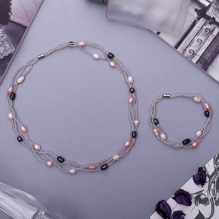 Набор 2 предмета: бусы, браслет "Жемчужное изобилие", цветной, 45 см