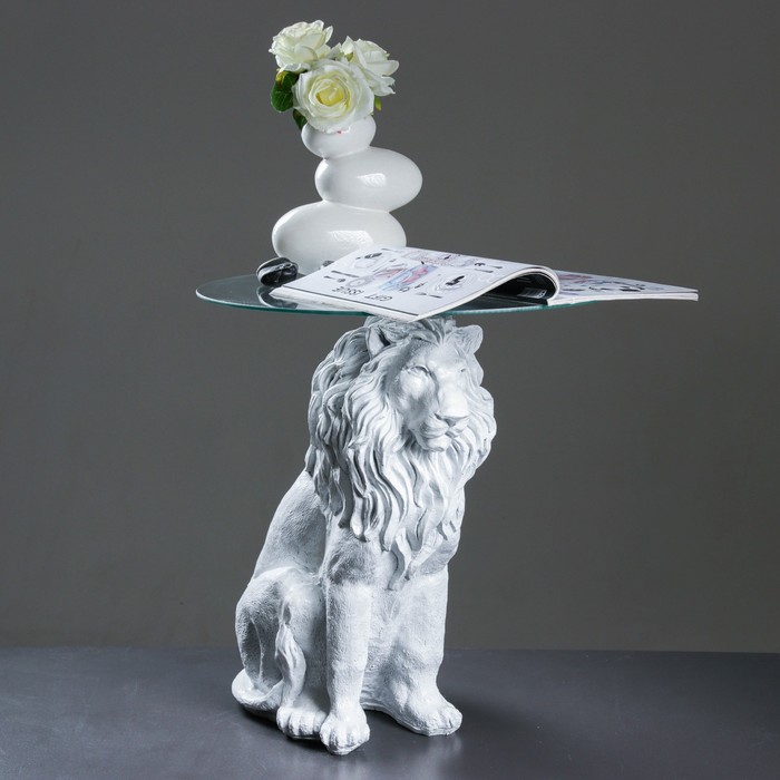 Подставка - стол "Лев сидя" белый 60см ПОЛИСТОУН