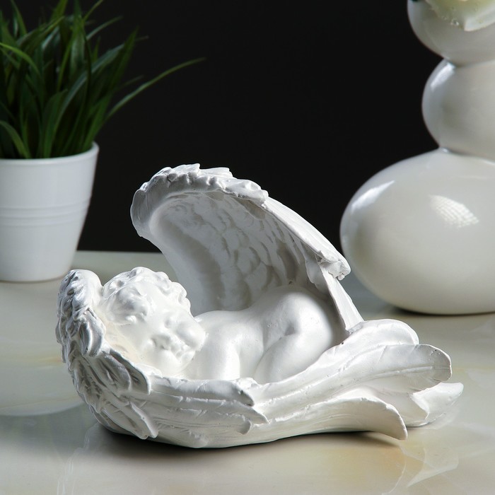 Фигура "Ангел в крыле малый левый" 13х20х15см, белый