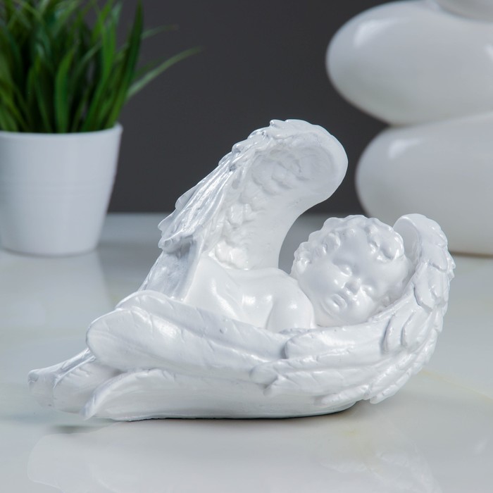 Фигура "Ангел в крыле малый правый" 13х20х14см, белый