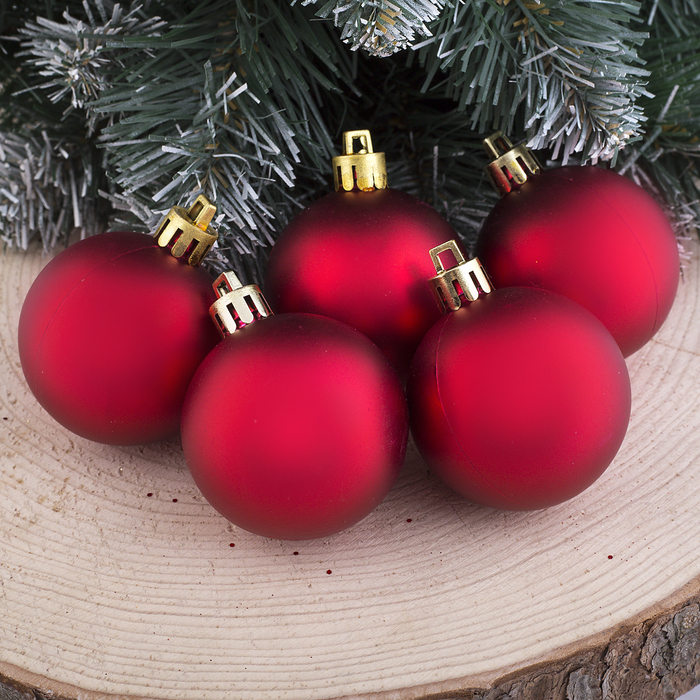 Набор шаров пластик d-4,5 см 8 шт матовый красный