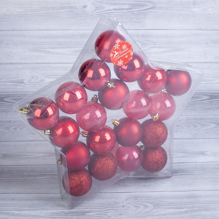 Набор шаров пластик d-5.5 см 20 шт звезда красный микс