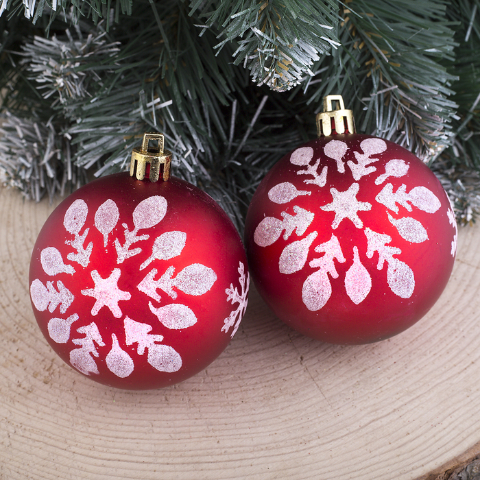 Набор шаров пластик d-6,5 см 6 шт "Снежинка матовая "красный
