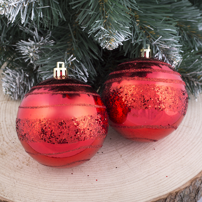 Набор шаров пластик d-7,5 см 6 шт "Блестящая крошка" красный