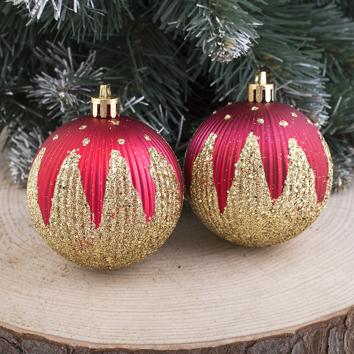 Набор шаров пластик d-6,5 см 9 шт "Золотые лепестки" красный