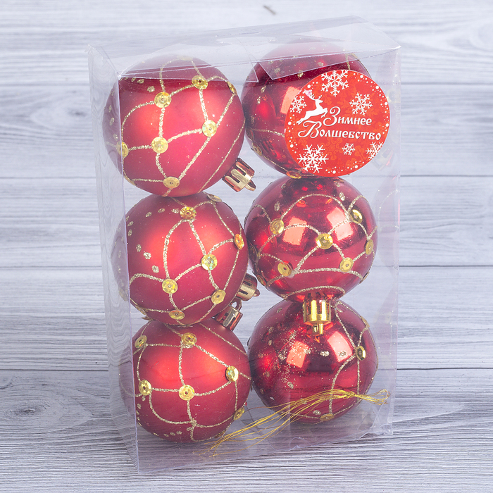 Набор шаров пластик d-5,5 см 6 шт "Ариадна" красный