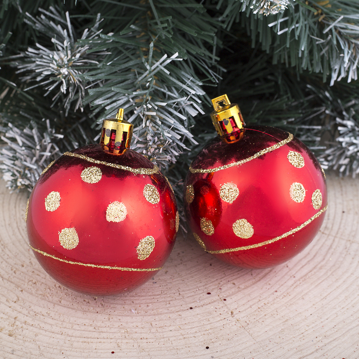 Набор шаров пластик d-5,5 см 6 шт "Горох" красный