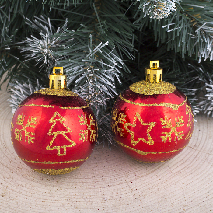 Набор шаров пластик d-5,5 см 6 шт "Сюрприз" красный